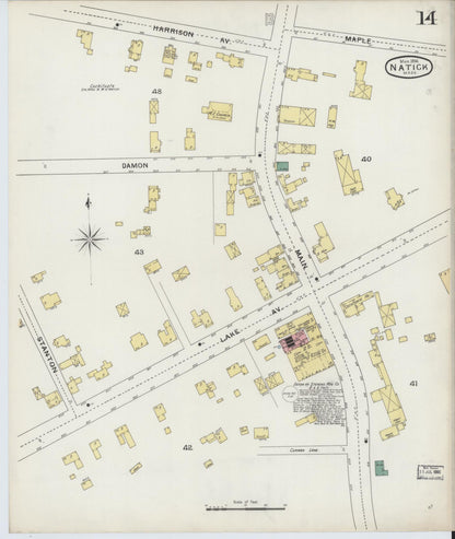 Sanborn Fire Insurance Map from Natick, Middlesex County, Massachusetts (1894), Sheet #0014 - Historic Sanborn Fire Insurance Map Print, vintage old map wall art, antique decor, genealogy gift, Massachusetts Massachusetts map