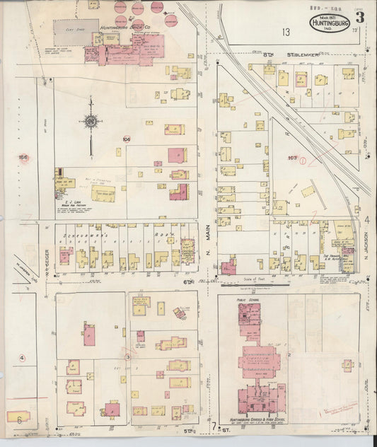 Sanborn Fire Insurance Map from Huntingburg, Dubois County, Indiana (1949), Sheet #0003 - Historic Sanborn Fire Insurance Map Print, vintage old map wall art, antique decor, genealogy gift, Indiana Indiana map