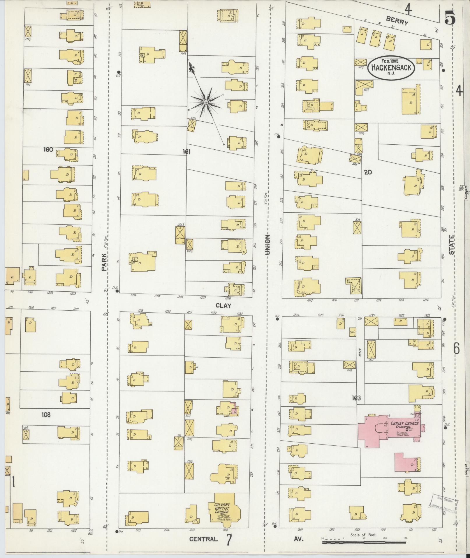 Sanborn Fire Insurance Map from Hackensack, Bergen County, New Jersey (1902), Sheet #0005 - Historic Sanborn Fire Insurance Map Print, vintage old map wall art, antique decor, genealogy gift, New Jersey New Jersey map
