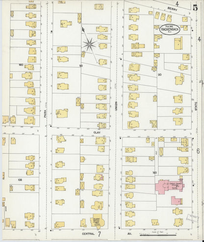 Sanborn Fire Insurance Map from Hackensack, Bergen County, New Jersey (1902), Sheet #0005 - Historic Sanborn Fire Insurance Map Print, vintage old map wall art, antique decor, genealogy gift, New Jersey New Jersey map
