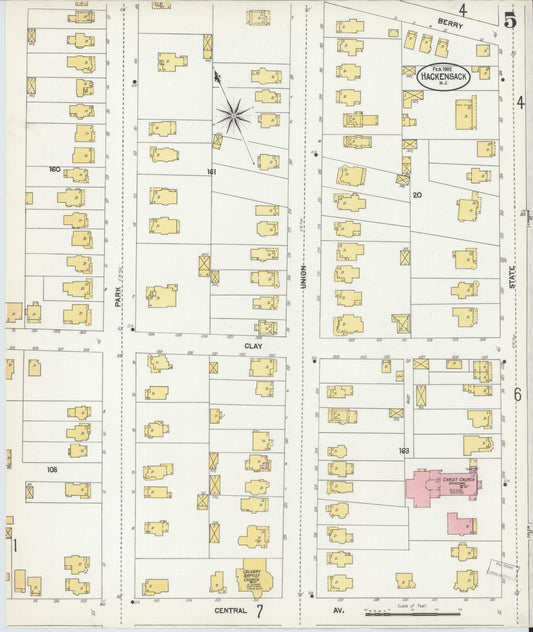Sanborn Fire Insurance Map from Hackensack, Bergen County, New Jersey (1902), Sheet #0005 - Historic Sanborn Fire Insurance Map Print, vintage old map wall art, antique decor, genealogy gift, New Jersey New Jersey map
