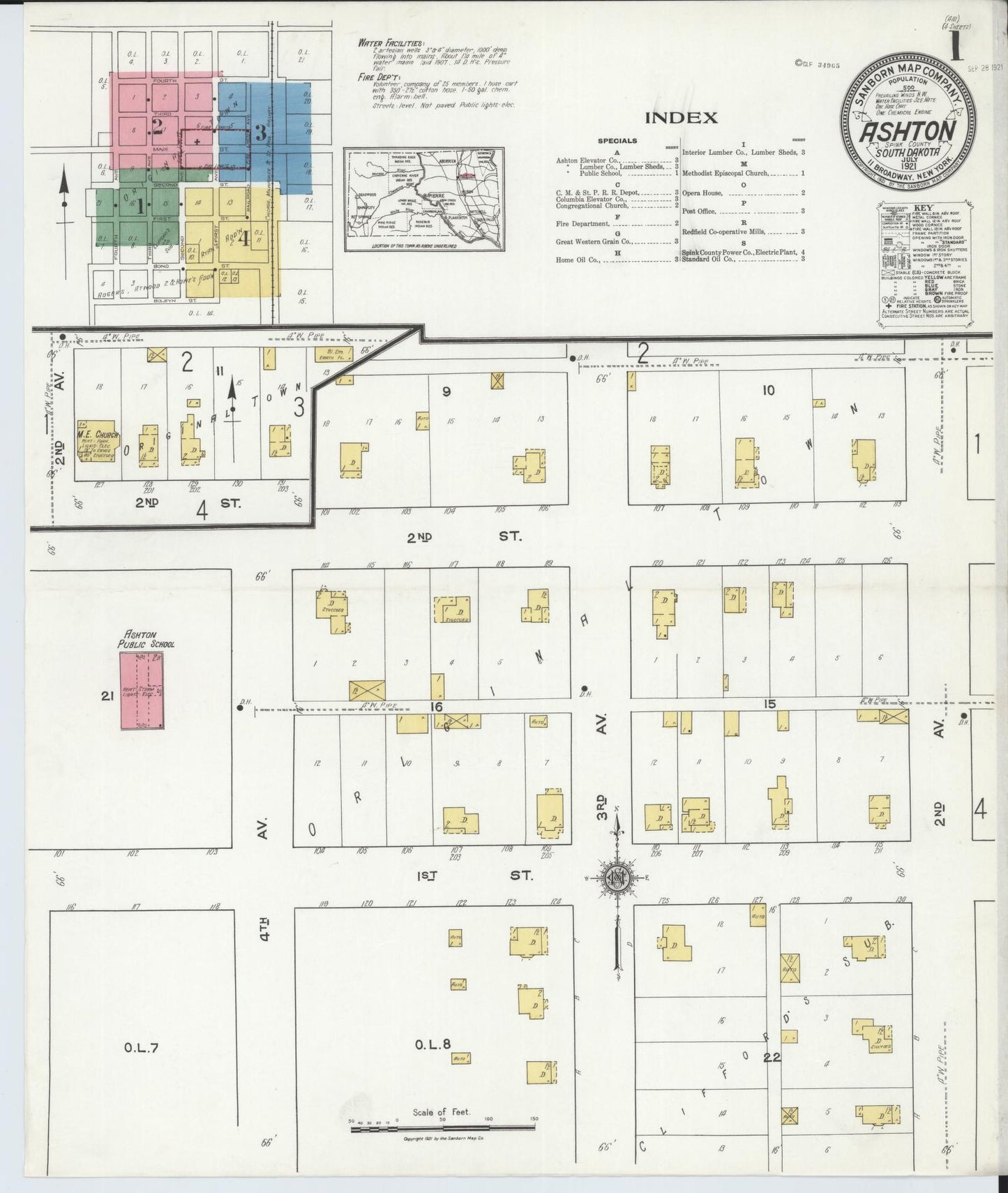 Sanborn Fire Insurance Map from Ashton, Spink County, South Dakota. (1921) – Historic Sanborn Fire Insurance Map Print