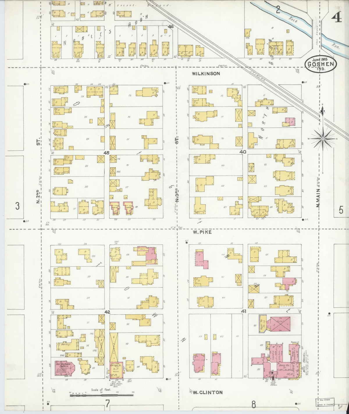 Sanborn Fire Insurance Map from Goshen, Elkhart County, Indiana (1905), Sheet #0004 - Historic Sanborn Fire Insurance Map Print, vintage old map wall art, antique decor, genealogy gift, Indiana Indiana map