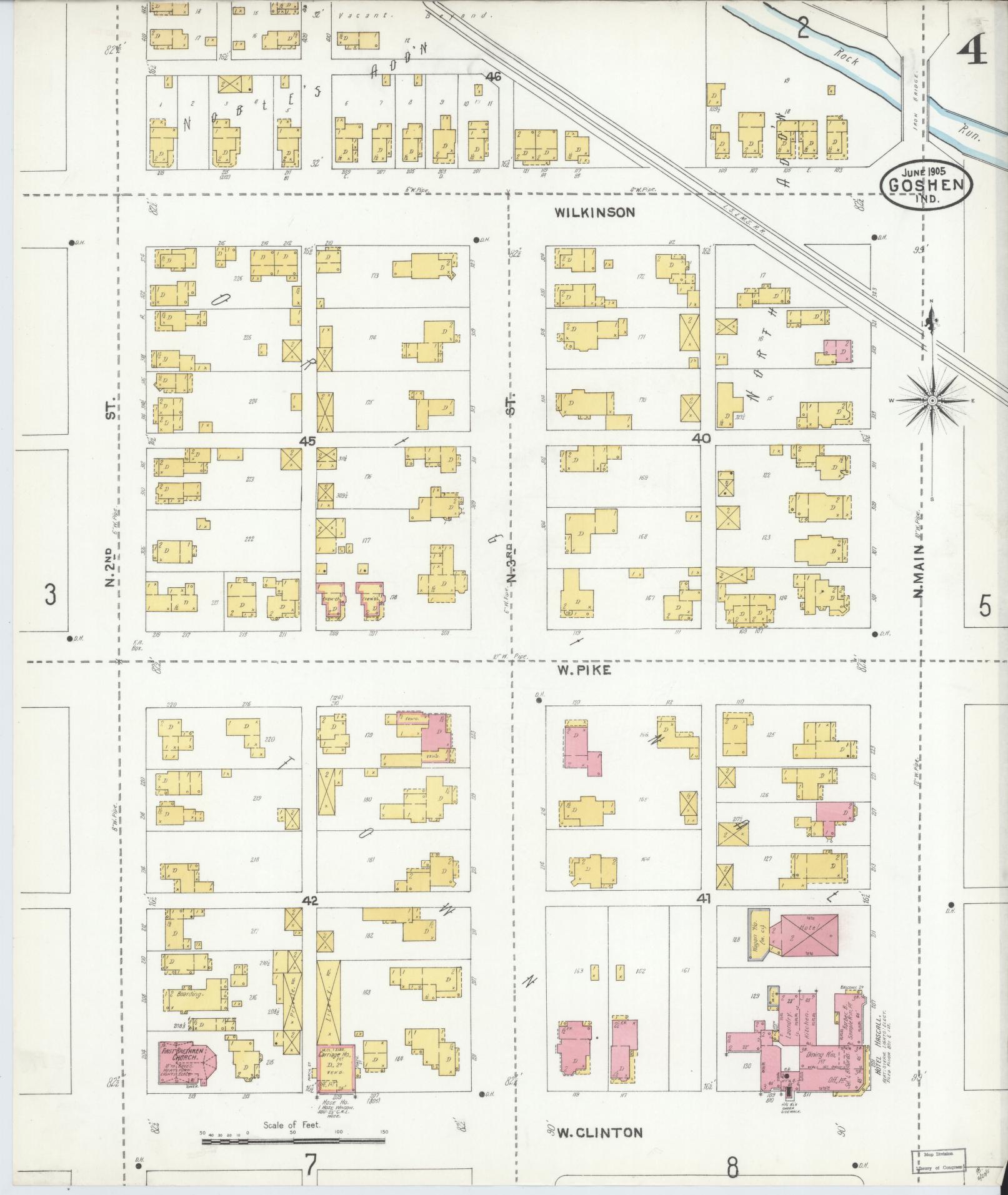 Sanborn Fire Insurance Map from Goshen, Elkhart County, Indiana (1905), Sheet #0004 - Historic Sanborn Fire Insurance Map Print, vintage old map wall art, antique decor, genealogy gift, Indiana Indiana map