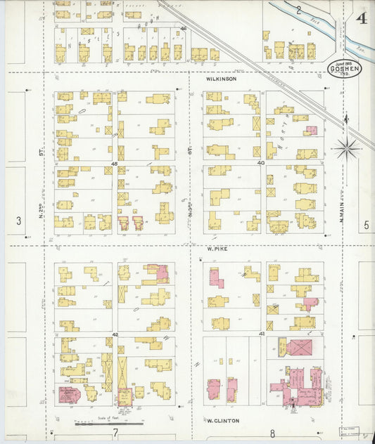 Sanborn Fire Insurance Map from Goshen, Elkhart County, Indiana (1905), Sheet #0004 - Historic Sanborn Fire Insurance Map Print, vintage old map wall art, antique decor, genealogy gift, Indiana Indiana map