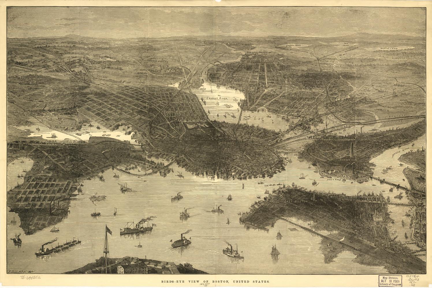Bird's-eye view of Boston, United States. (1870) – Historic Bird’s-Eye View Panorama Print