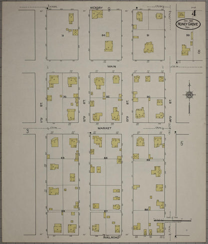 Sanborn Fire Insurance Map from Honey Grove, Fannin County, Texas (1921), Sheet #0004 - Complete Map Set gallery image, historic Sanborn map, vintage wall art, Texas Texas