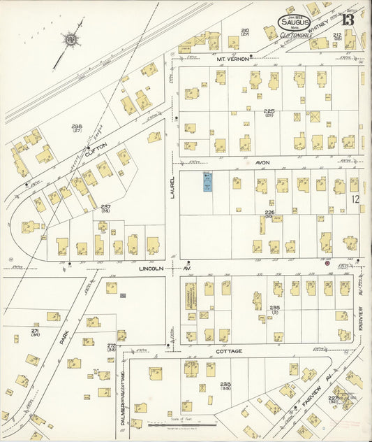 Sanborn Fire Insurance Map from Saugus, Essex County, Massachusetts (1922), Sheet #0013 - Historic Sanborn Fire Insurance Map Print, vintage old map wall art, antique decor, genealogy gift, Massachusetts Massachusetts map