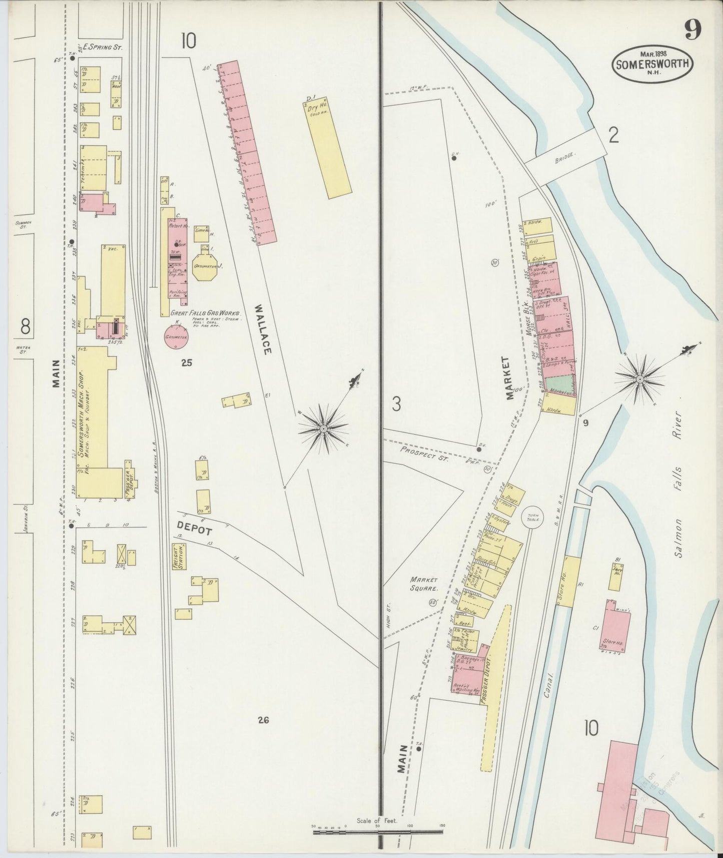 Sanborn Fire Insurance Map from Somersworth, Strafford County, New Hampshire (1898), Sheet #0009 - Complete Map Set gallery image, historic Sanborn map, vintage wall art, Maine Maine