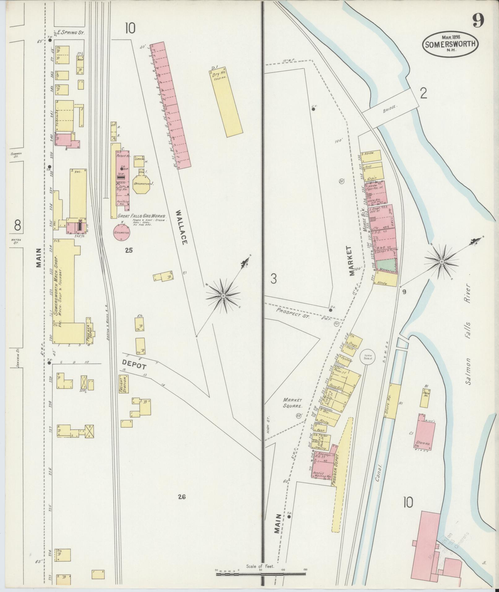 Sanborn Fire Insurance Map from Somersworth, Strafford County, New Hampshire (1898), Sheet #0009 - Complete Map Set gallery image, historic Sanborn map, vintage wall art, Maine Maine