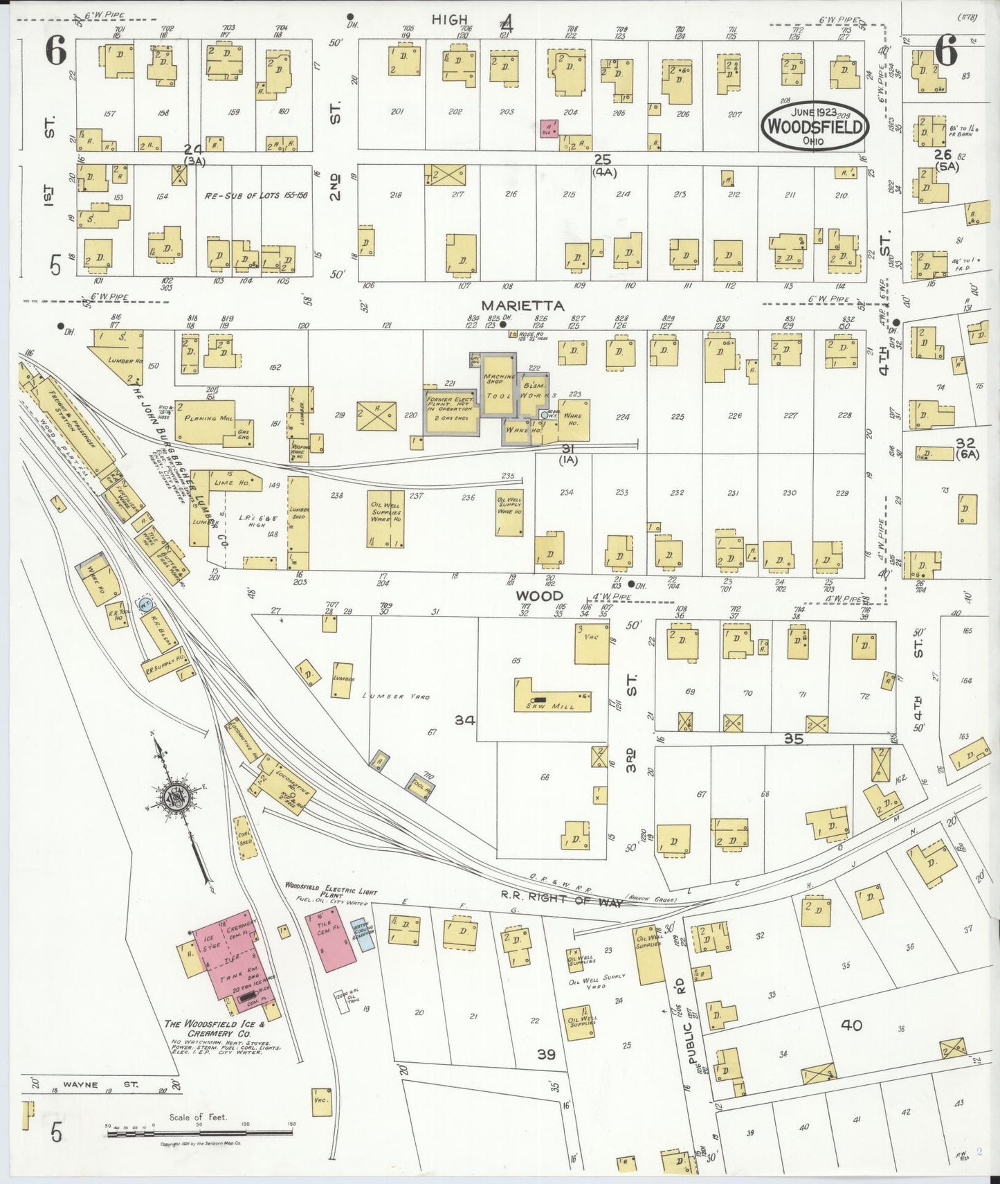Sanborn Fire Insurance Map from Woodsfield, Monroe County, Ohio (1923), Sheet #0006 - Complete Map Set gallery image, historic Sanborn map, vintage wall art, Ohio Ohio