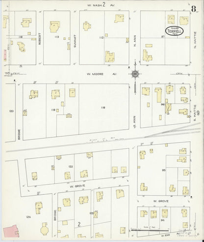 Sanborn Fire Insurance Map from Terrell, Kaufman County, Texas (1914), Sheet #0008 - Historic Sanborn Fire Insurance Map Print, vintage old map wall art, antique decor, genealogy gift, Texas Texas map