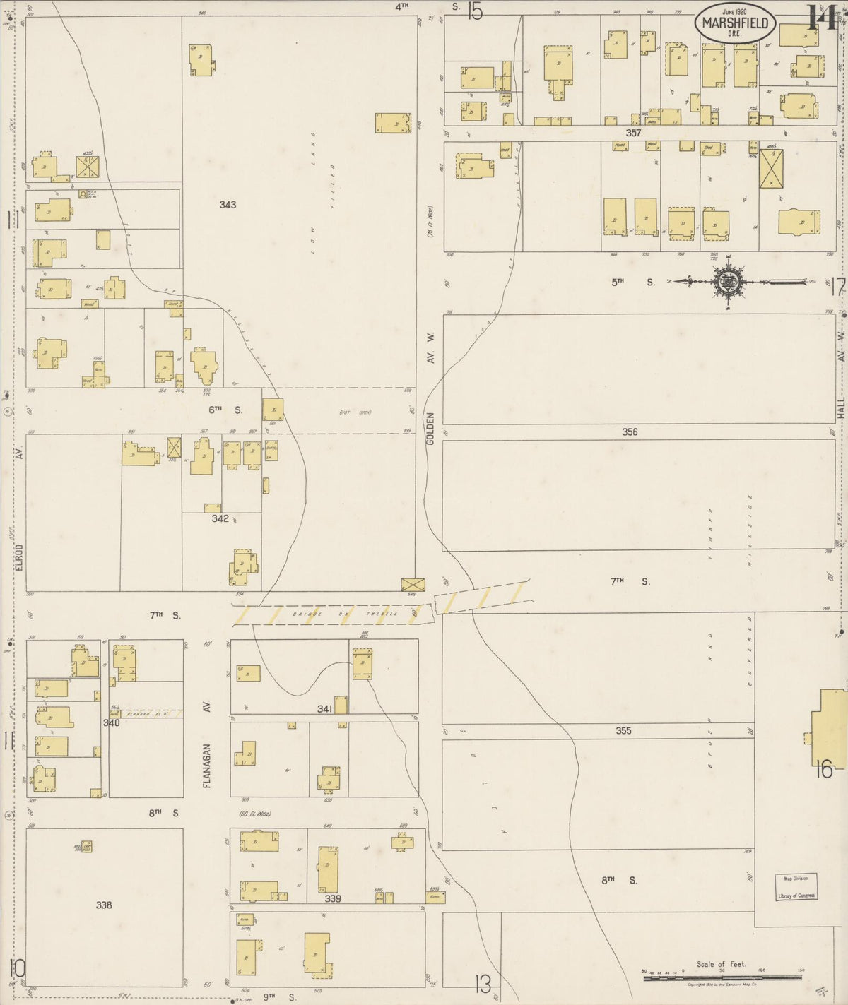 Sanborn Fire Insurance Map from Marshfield, Coos County, Oregon (1920), Sheet #0014 - Historic Sanborn Fire Insurance Map Print, vintage old map wall art, antique decor, genealogy gift, Oregon Oregon map