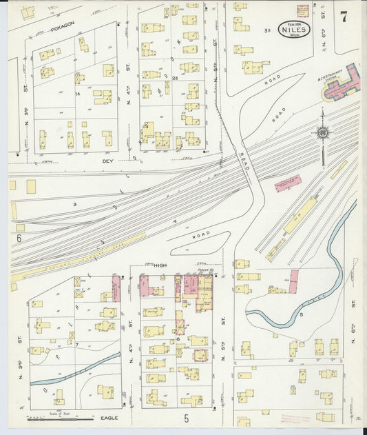 Sanborn Fire Insurance Map from Niles, Berrien County, Michigan (1914), Sheet #0007 - Historic Sanborn Fire Insurance Map Print, vintage old map wall art, antique decor, genealogy gift, Michigan Michigan map