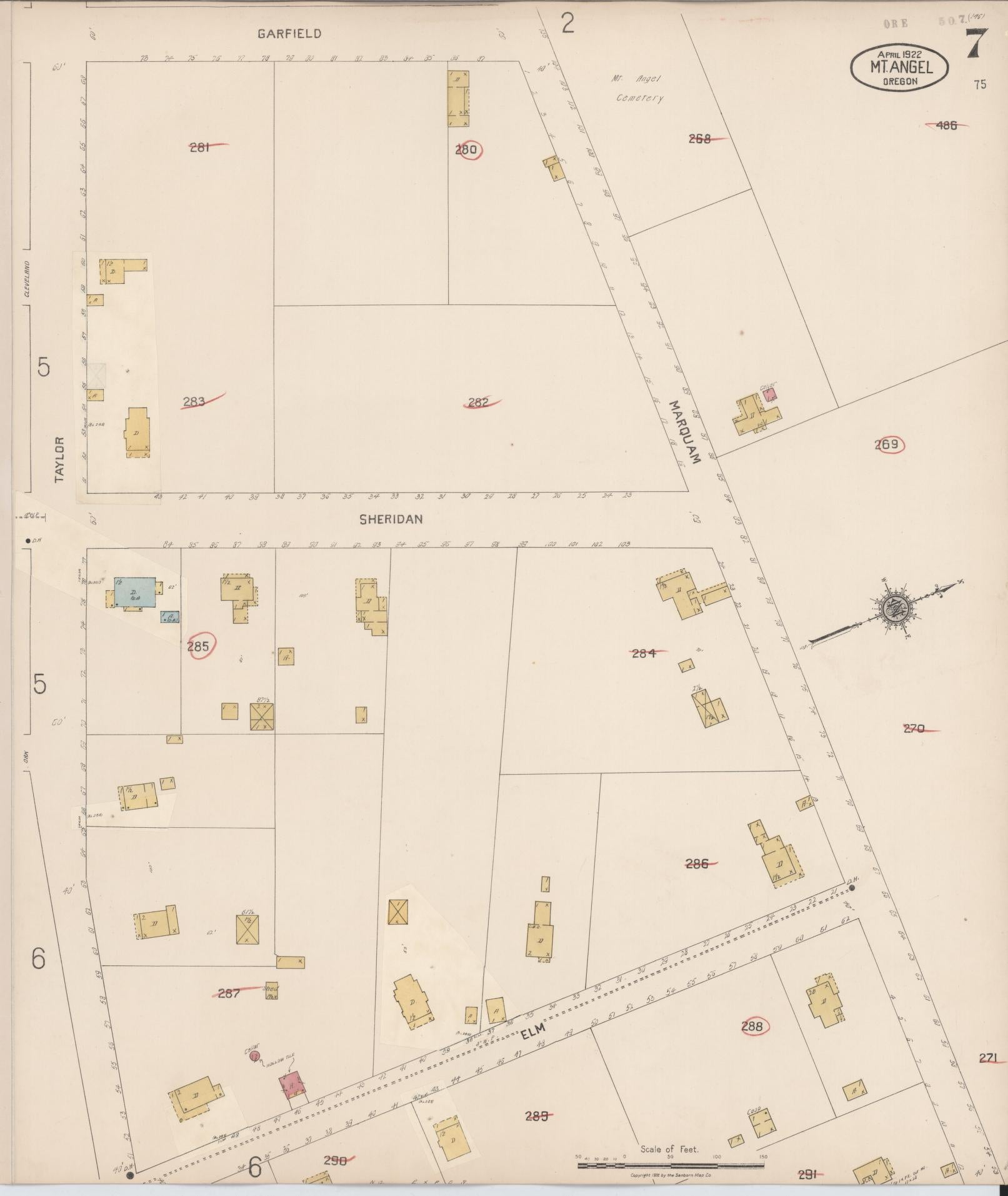 Sanborn Fire Insurance Map from Mount Angel, Marion County, Oregon (1931), Sheet #0007 - Complete Map Set gallery image, historic Sanborn map, vintage wall art, Oregon Oregon