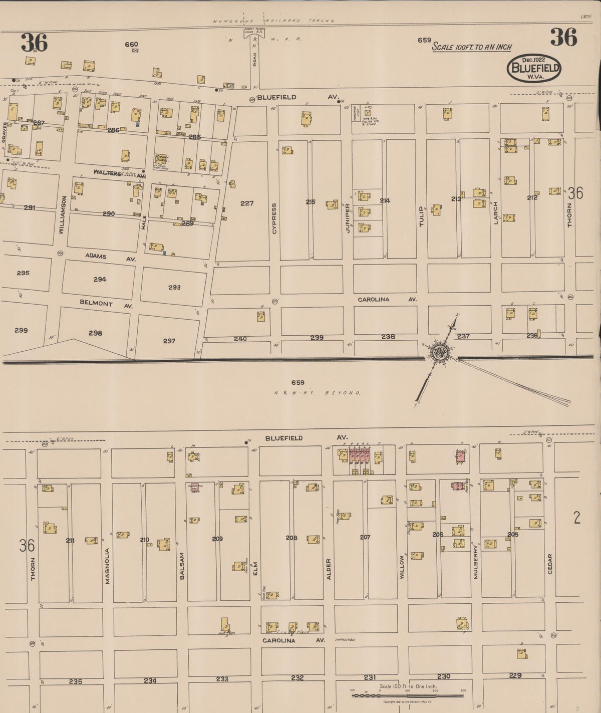 Sanborn Fire Insurance Map from Bluefield, Mercer County, West Virginia (1922), Sheet #0036 - Historic Sanborn Fire Insurance Map Print, vintage old map wall art, antique decor, genealogy gift, West Virginia West Virginia map