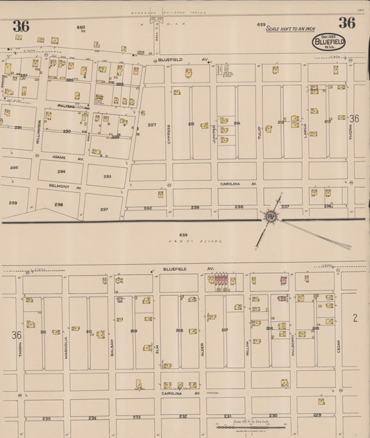 Sanborn Fire Insurance Map from Bluefield, Mercer County, West Virginia (1922), Sheet #0036 - Historic Sanborn Fire Insurance Map Print, vintage old map wall art, antique decor, genealogy gift, West Virginia West Virginia map