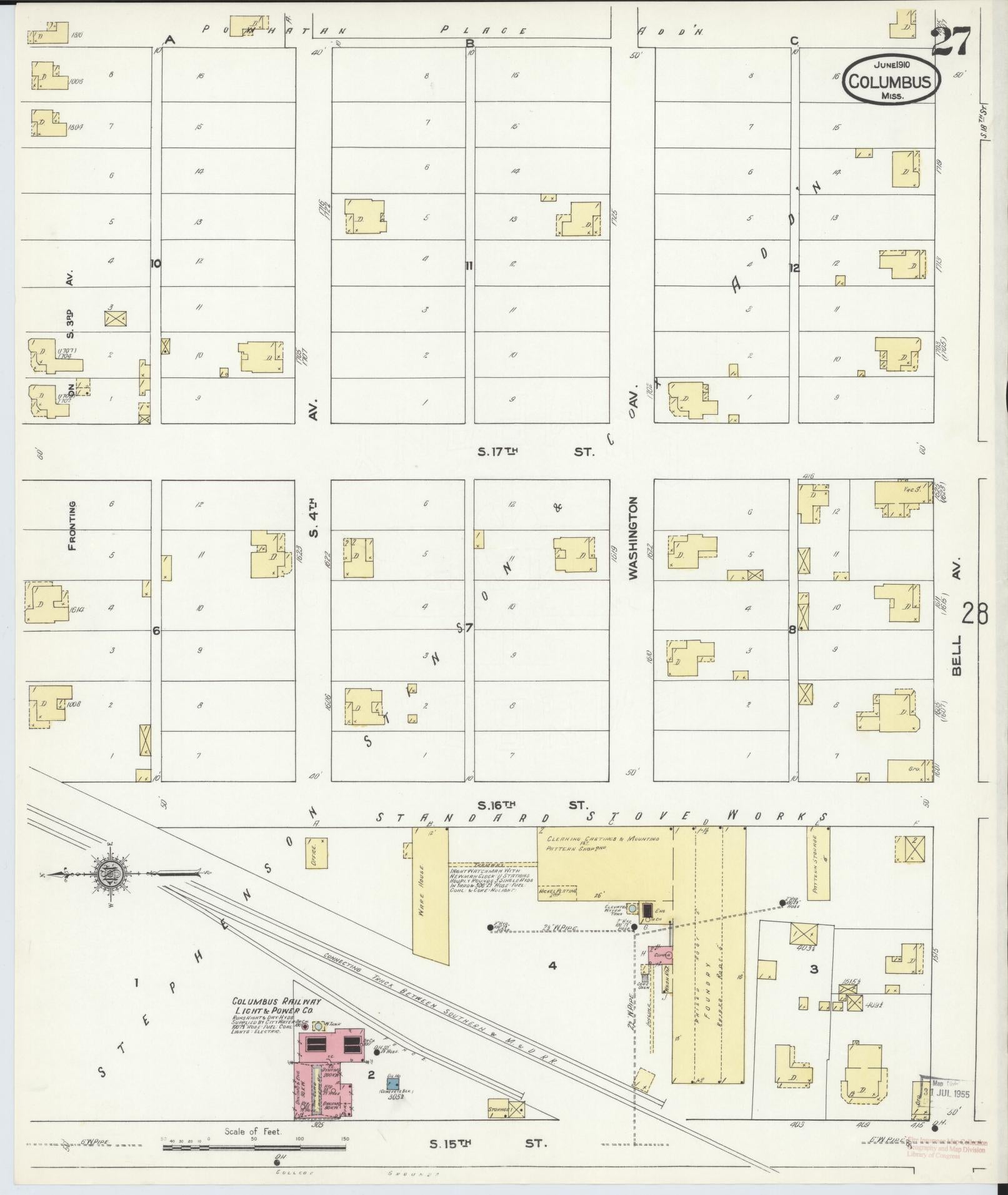 Sanborn Fire Insurance Map from Columbus, Lowndes County, Mississippi (1910), Sheet #0027 - Historic Sanborn Fire Insurance Map Print, vintage old map wall art, antique decor, genealogy gift, Mississippi Mississippi map