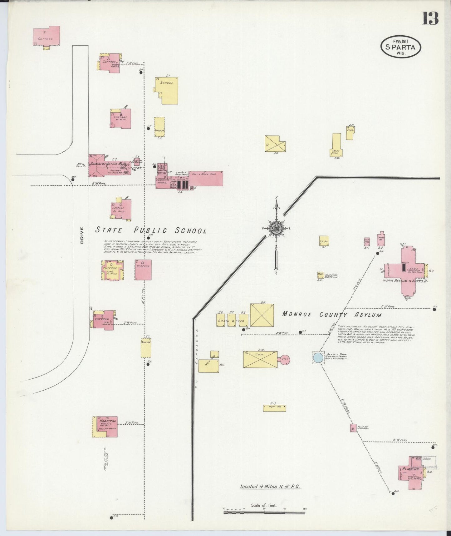 Sanborn Fire Insurance Map from Sparta, Monroe County, Wisconsin (1911), Sheet #0013 - Complete Map Set gallery image, historic Sanborn map, vintage wall art, Wisconsin Wisconsin