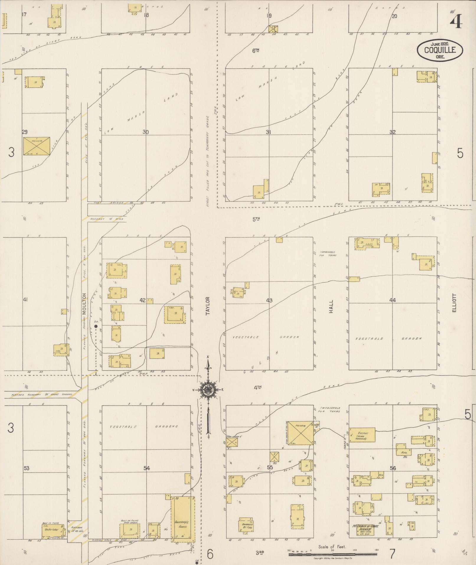 Sanborn Fire Insurance Map from Coquille, Coos County, Oregon (1920), Sheet #0004 - Complete Map Set gallery image, historic Sanborn map, vintage wall art, Oregon Oregon