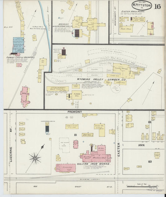 Sanborn Fire Insurance Map from Pittston, Luzerne County, Pennsylvania (1891), Sheet #0016 - Historic Sanborn Fire Insurance Map Print, vintage old map wall art, antique decor, genealogy gift, Pennsylvania Pennsylvania map