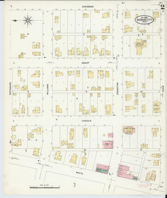 Sanborn Fire Insurance Map from Howard City, Montcalm County, Michigan (1908), Sheet #0002 - Historic Sanborn Fire Insurance Map Print, vintage old map wall art, antique decor, genealogy gift, Michigan Michigan map