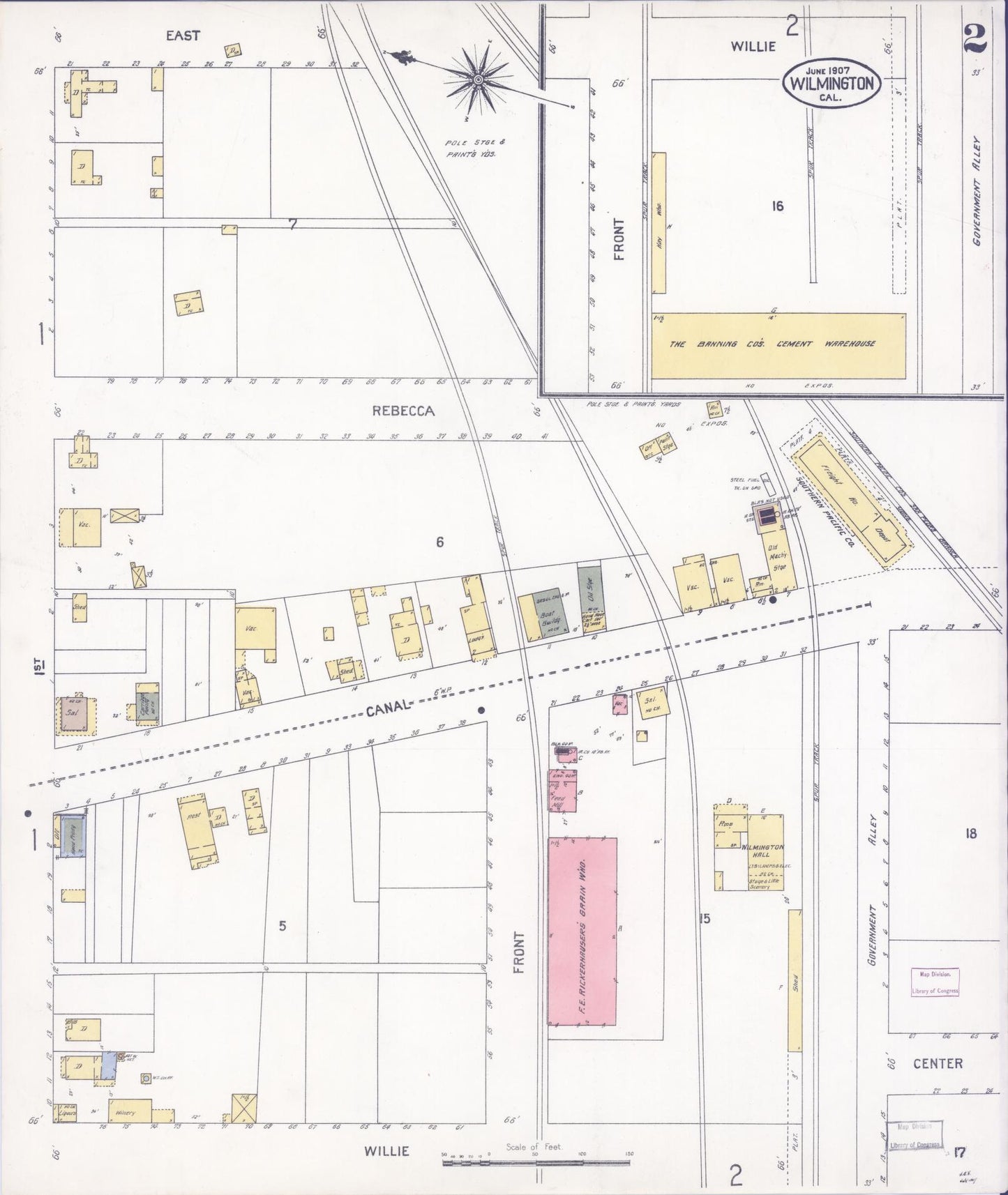 Sanborn Fire Insurance Map from Wilmington, Los Angeles County, California (1907), Sheet #0002 - Complete Map Set gallery image, historic Sanborn map, vintage wall art, California California
