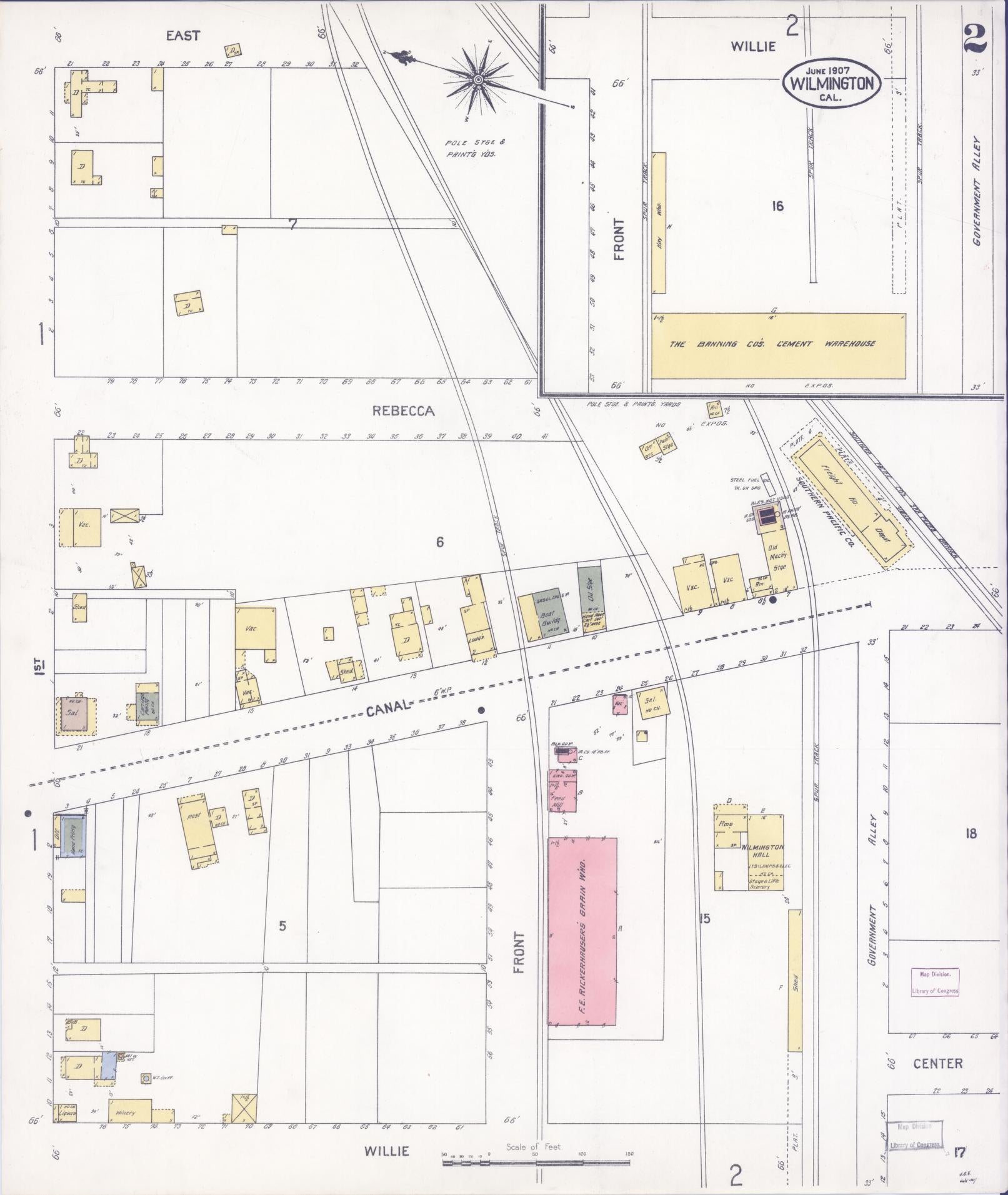 Sanborn Fire Insurance Map from Wilmington, Los Angeles County, California (1907), Sheet #0002 - Complete Map Set gallery image, historic Sanborn map, vintage wall art, California California