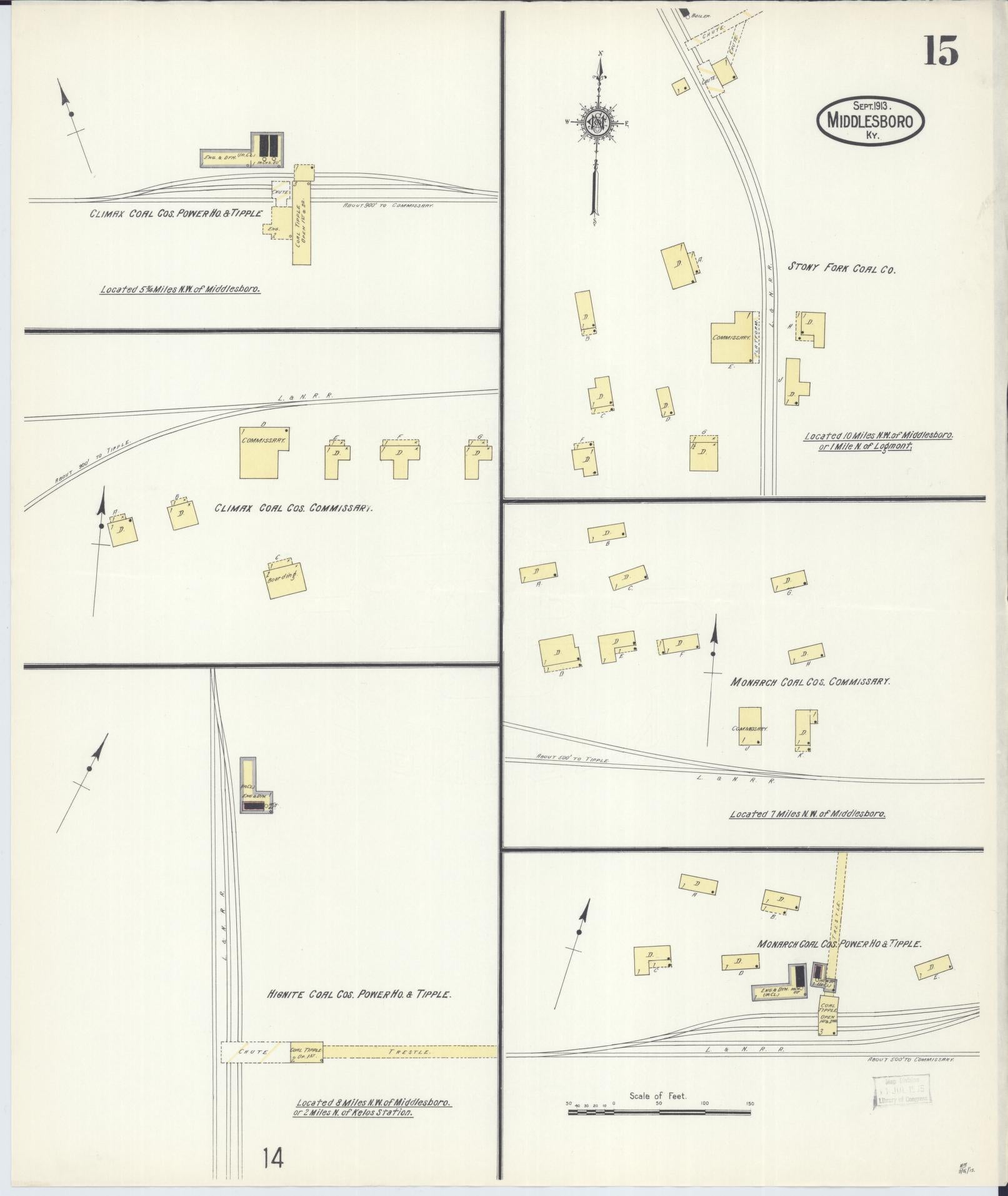 Sanborn Fire Insurance Map from Middlesboro, Bell County, Kentucky (1913), Sheet #0015 - Historic Sanborn Fire Insurance Map Print, vintage old map wall art, antique decor, genealogy gift, Kentucky Kentucky map