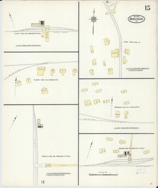 Sanborn Fire Insurance Map from Middlesboro, Bell County, Kentucky (1913), Sheet #0015 - Historic Sanborn Fire Insurance Map Print, vintage old map wall art, antique decor, genealogy gift, Kentucky Kentucky map