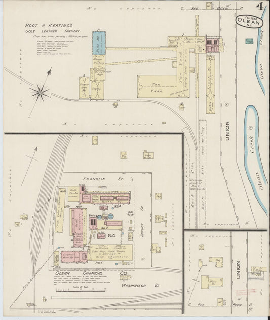 Sanborn Fire Insurance Map from Olean, Cattaraugus County, New York (1886), Sheet #0004 - Historic Sanborn Fire Insurance Map Print, vintage old map wall art, antique decor, genealogy gift, New York New York map
