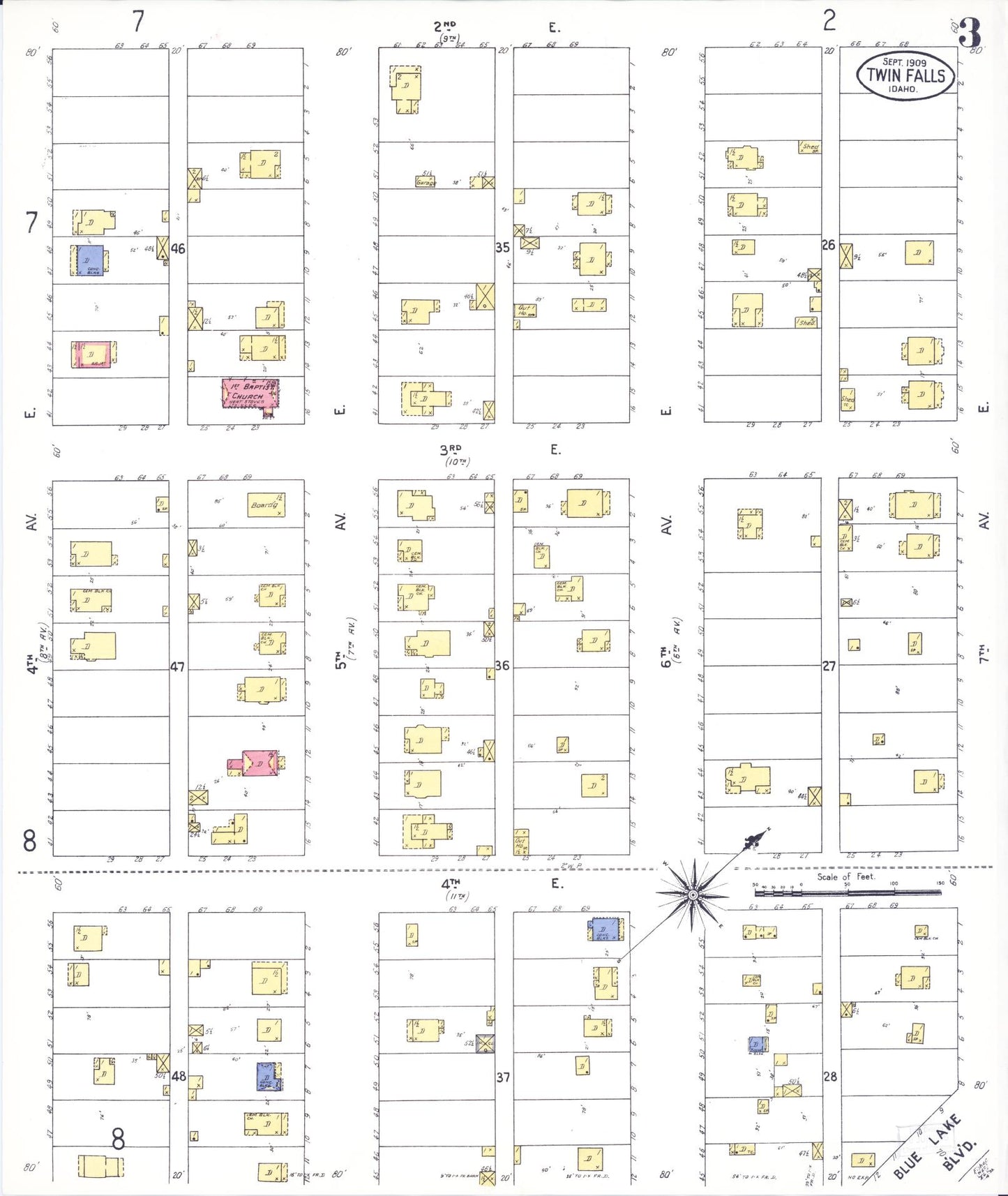 Sanborn Fire Insurance Map from Twin Falls, Twin Falls County, Idaho (1909), Sheet #0003 - Complete Map Set gallery image, historic Sanborn map, vintage wall art, Falls Idaho
