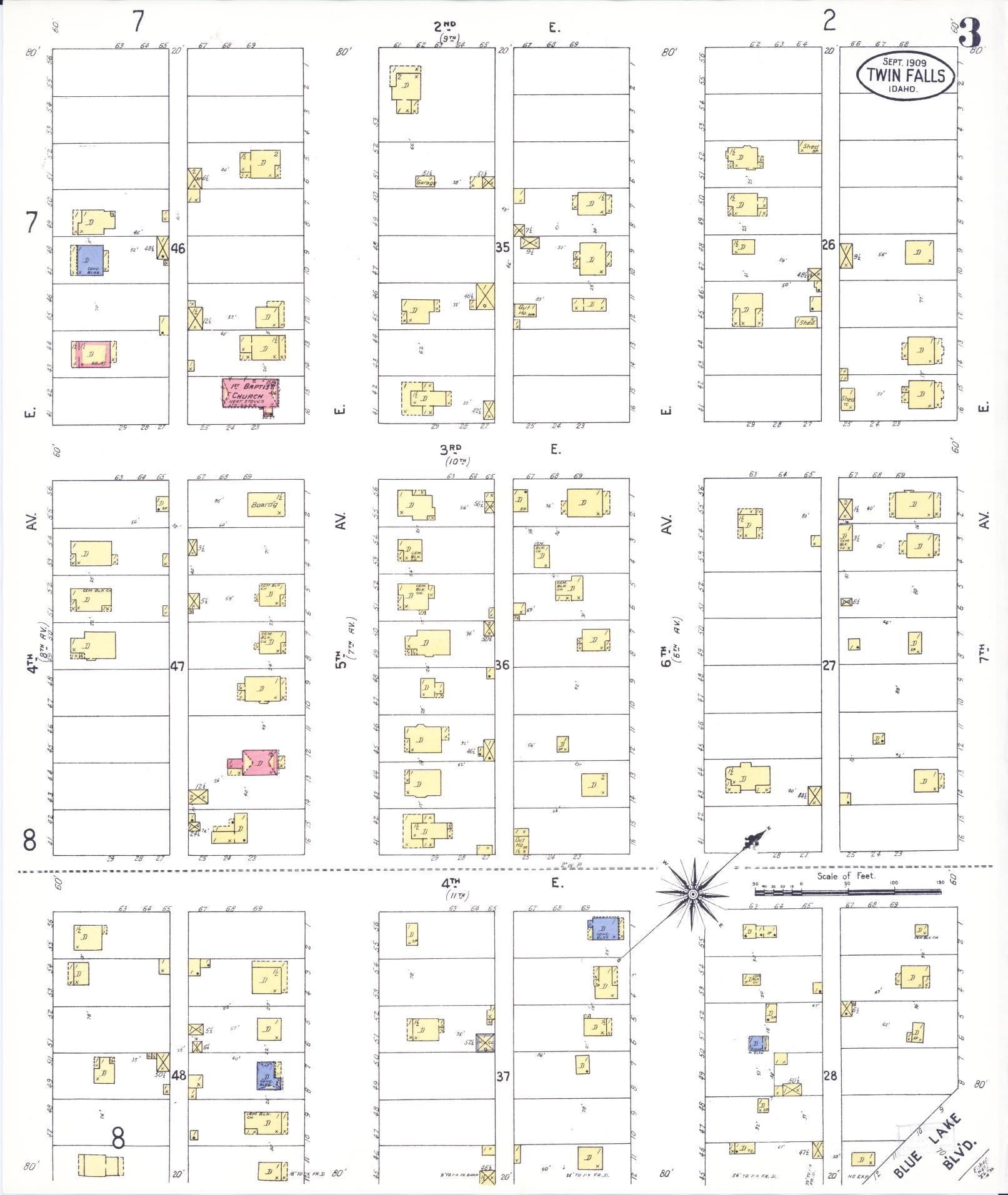 Sanborn Fire Insurance Map from Twin Falls, Twin Falls County, Idaho (1909), Sheet #0003 - Complete Map Set gallery image, historic Sanborn map, vintage wall art, Falls Idaho