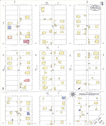 Sanborn Fire Insurance Map from Twin Falls, Twin Falls County, Idaho (1909), Sheet #0003 - Complete Map Set gallery image, historic Sanborn map, vintage wall art, Falls Idaho