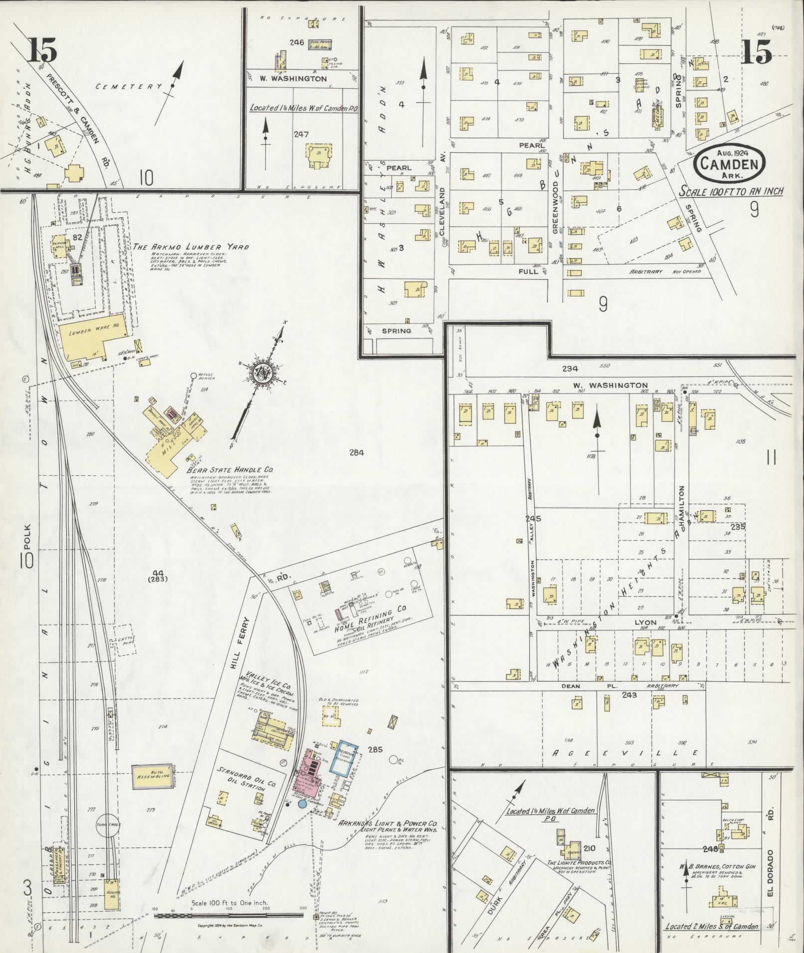 Sanborn Fire Insurance Map from Camden, Ouachita County, Arkansas (1924), Sheet #0015 - Historic Sanborn Fire Insurance Map Print, vintage old map wall art, antique decor, genealogy gift, Arkansas Arkansas map