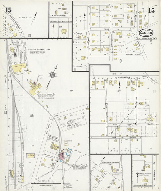 Sanborn Fire Insurance Map from Camden, Ouachita County, Arkansas (1924), Sheet #0015 - Historic Sanborn Fire Insurance Map Print, vintage old map wall art, antique decor, genealogy gift, Arkansas Arkansas map