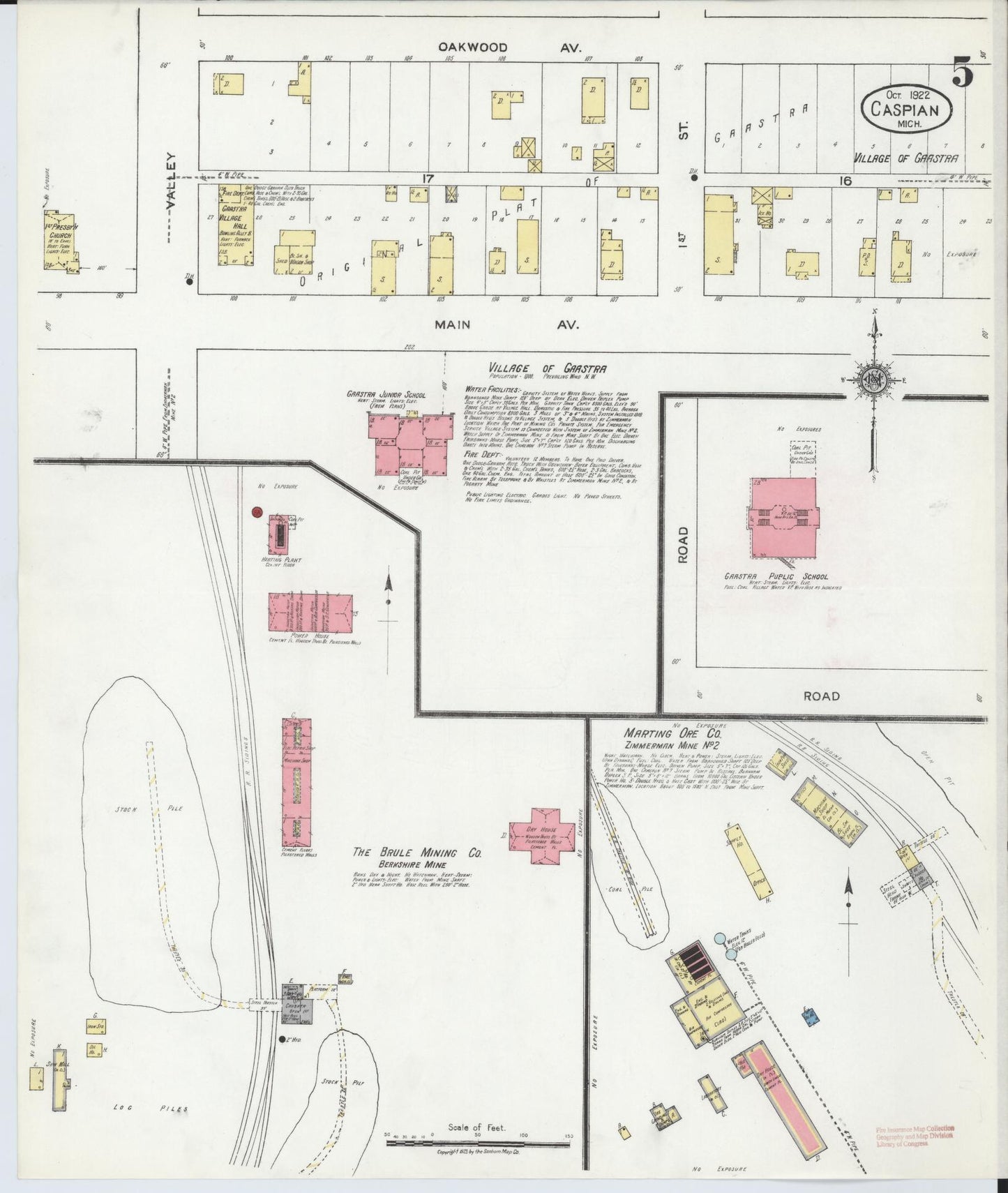 Sanborn Fire Insurance Map from Caspian, Iron County, Michigan (1922), Sheet #0005 - Historic Sanborn Fire Insurance Map Print, vintage old map wall art, antique decor, genealogy gift, Michigan Michigan map