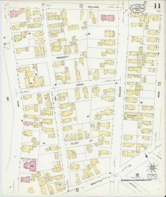 Sanborn Fire Insurance Map from Lewiston, Androscoggin County, Maine (1908), Sheet #0011 - Historic Sanborn Fire Insurance Map Print, vintage old map wall art, antique decor, genealogy gift, Maine Maine map