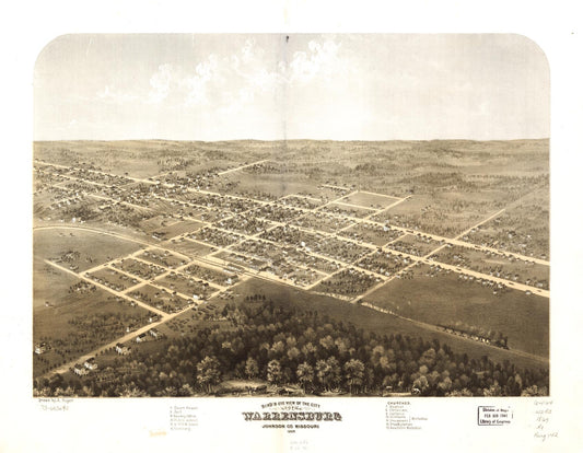 Bird's eye view of the city of Warrensburg, Johnson Co., Missouri 1869. (1869) – Historic Bird’s-Eye View Panorama Print