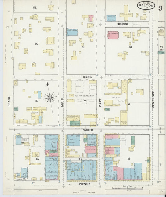 Sanborn Fire Insurance Map from Belton, Bell County, Texas (1891), Sheet #0003 - Historic Sanborn Fire Insurance Map Print, vintage old map wall art, antique decor, genealogy gift, Texas Texas map