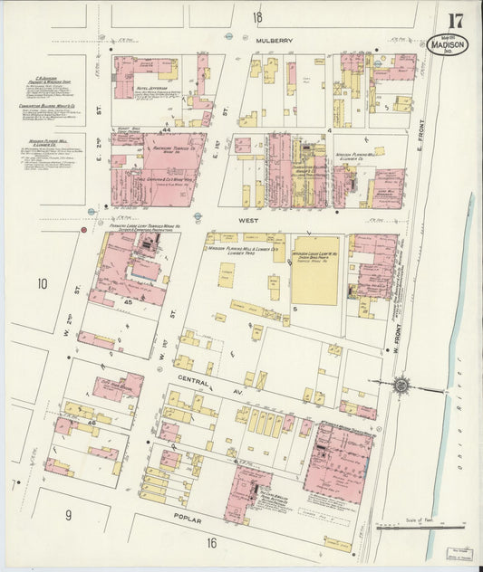 Sanborn Fire Insurance Map from Madison, Jefferson County, Indiana (1911), Sheet #0017 - Historic Sanborn Fire Insurance Map Print, vintage old map wall art, antique decor, genealogy gift, Indiana Indiana map