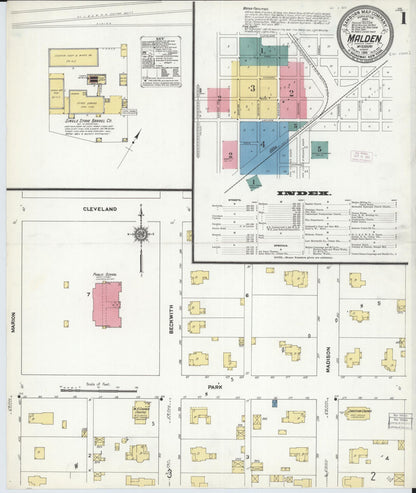 Sanborn Fire Insurance Map from Malden, Dunklin County, Missouri (1911), Sheet #0001 - Complete Map Set gallery image, historic Sanborn map, vintage wall art, Missouri Missouri
