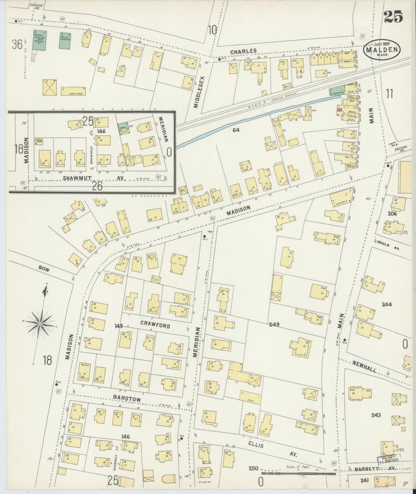 Sanborn Fire Insurance Map from Malden, Middlesex County, Massachusetts (1897), Sheet #0025 - Complete Map Set gallery image, historic Sanborn map, vintage wall art, Massachusetts Massachusetts