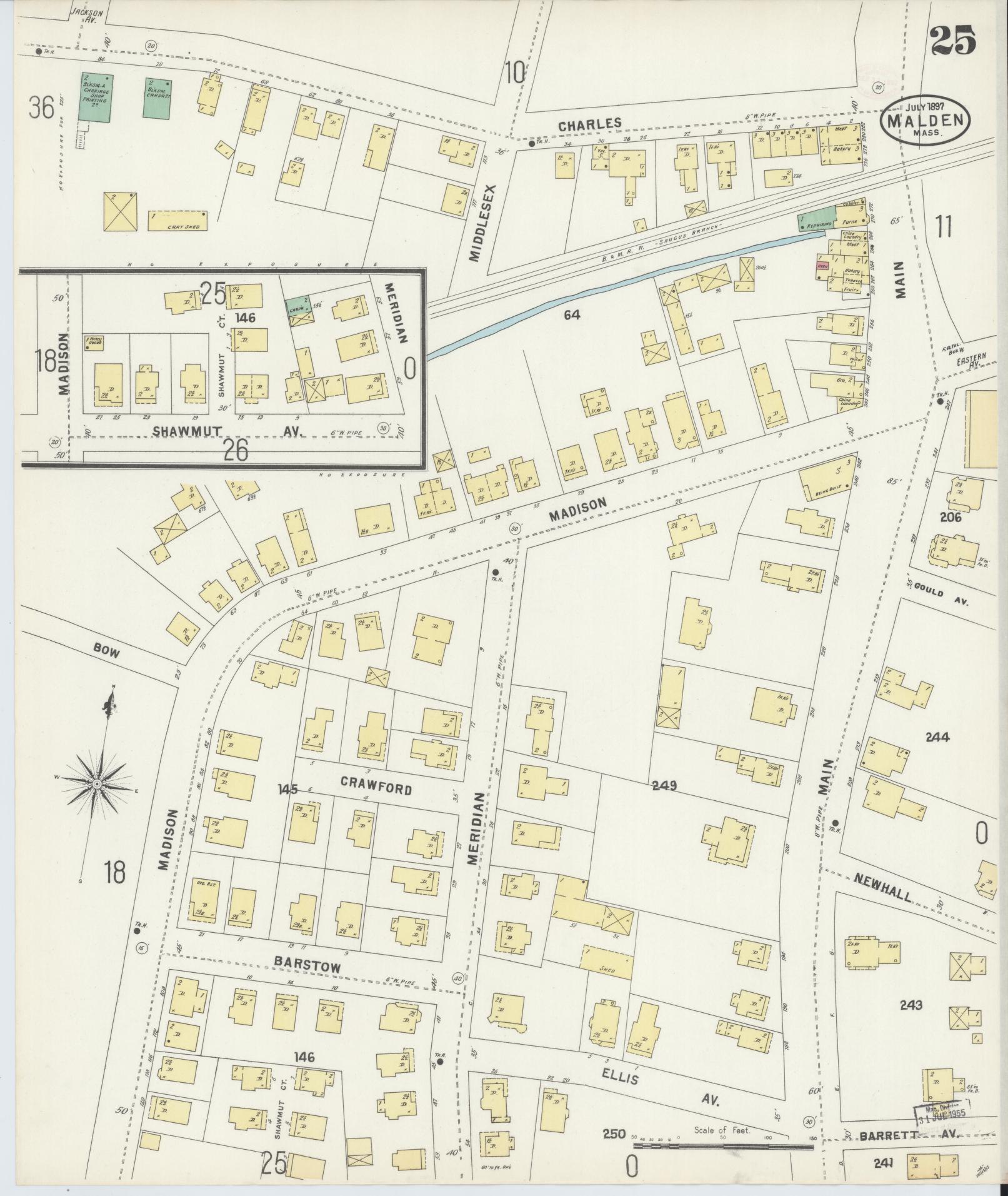 Sanborn Fire Insurance Map from Malden, Middlesex County, Massachusetts (1897), Sheet #0025 - Complete Map Set gallery image, historic Sanborn map, vintage wall art, Massachusetts Massachusetts