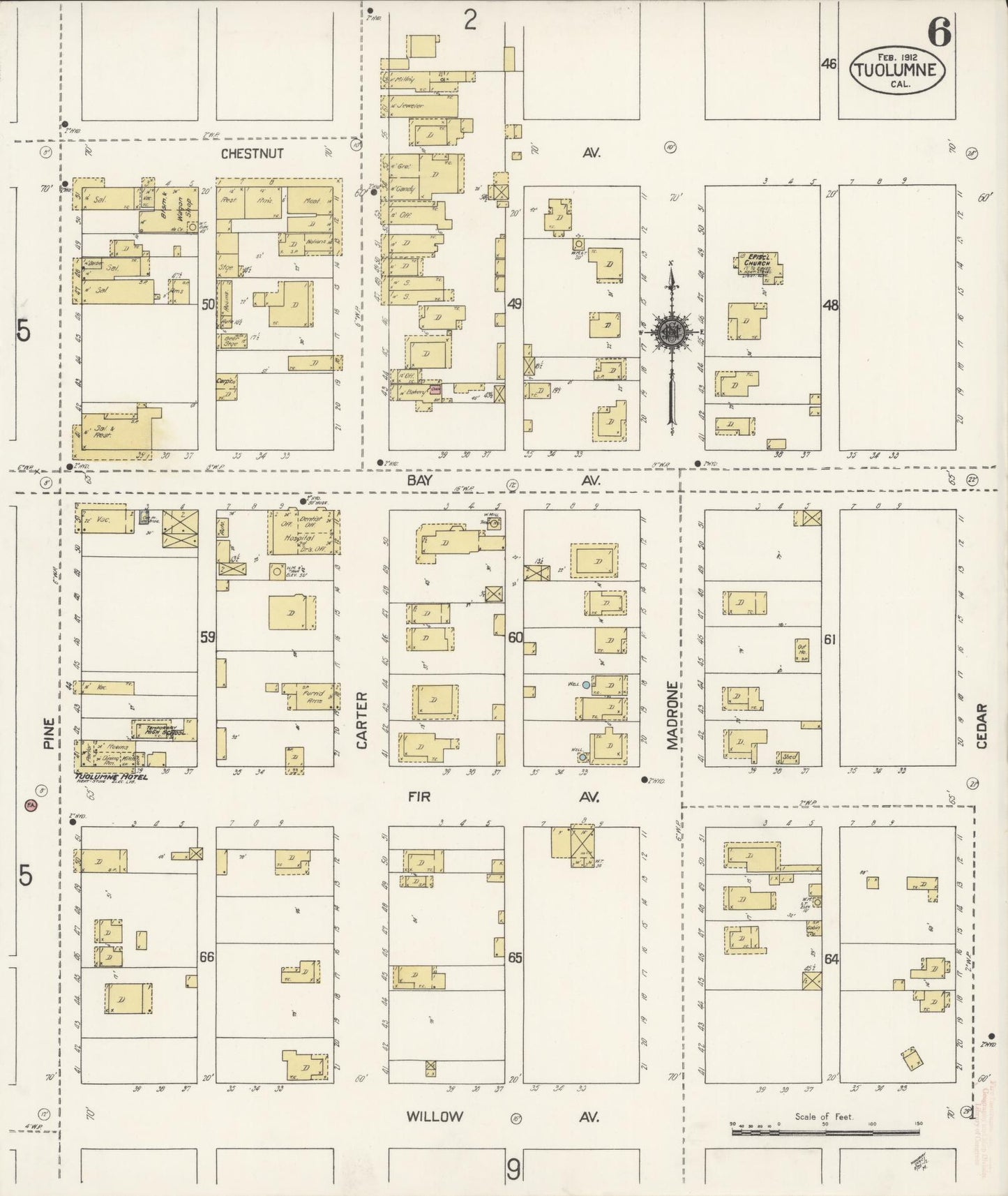 Sanborn Fire Insurance Map from Tuolumne, Tuolumne County, California (1912), Sheet #0006 - Complete Map Set gallery image, historic Sanborn map, vintage wall art, California California