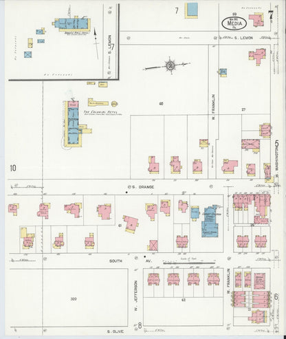 Sanborn Fire Insurance Map from Media, Delaware County, Pennsylvania (1912), Sheet #0007 - Historic Sanborn Fire Insurance Map Print, vintage old map wall art, antique decor, genealogy gift, Pennsylvania Pennsylvania map