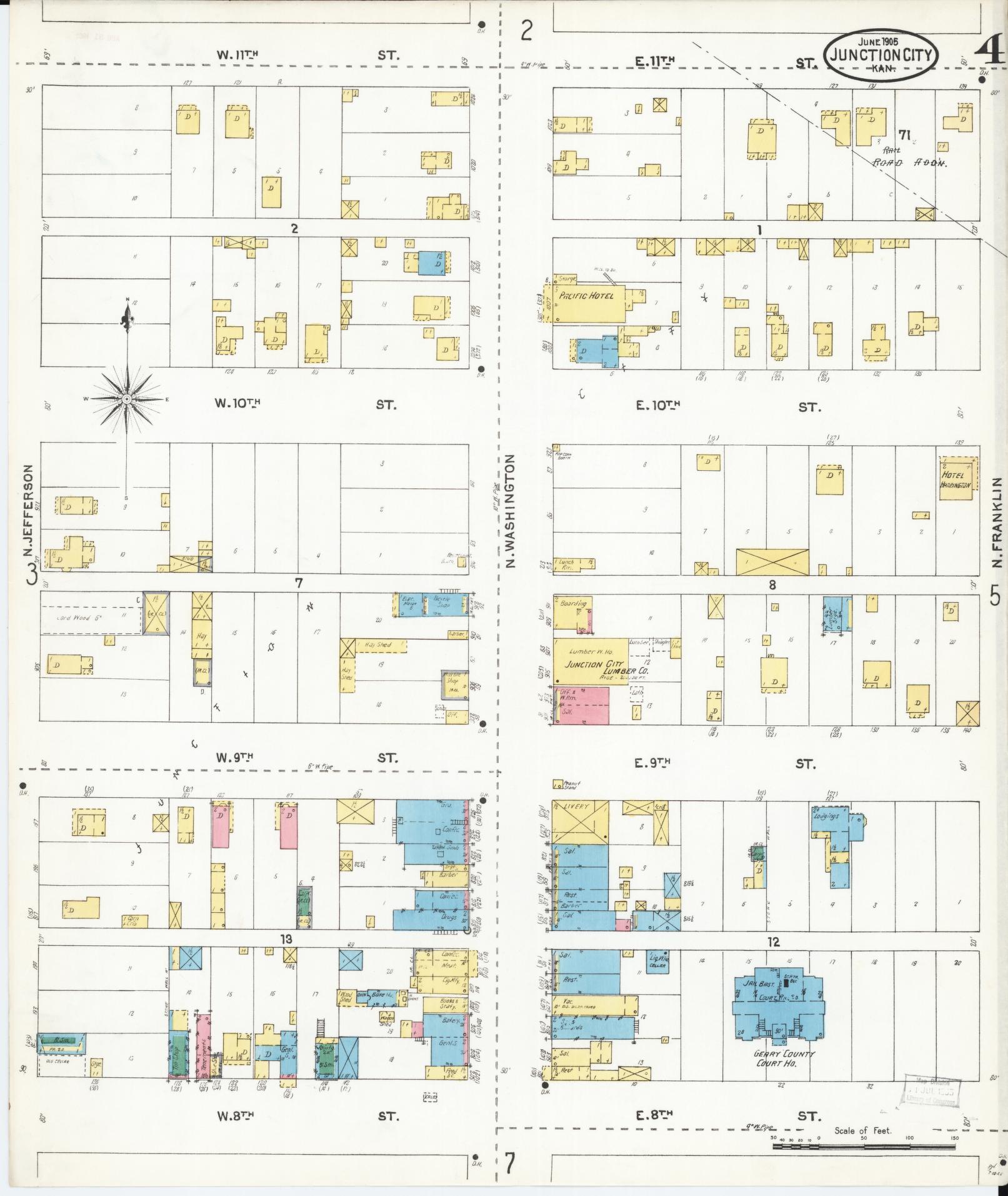 Sanborn Fire Insurance Map from Junction City, Geary County, Kansas (1905), Sheet #0004 - Historic Sanborn Fire Insurance Map Print, vintage old map wall art, antique decor, genealogy gift, Kansas Kansas map