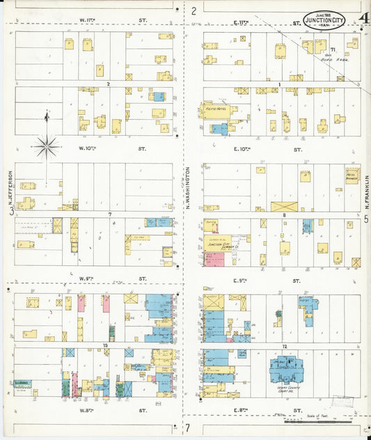 Sanborn Fire Insurance Map from Junction City, Geary County, Kansas (1905), Sheet #0004 - Historic Sanborn Fire Insurance Map Print, vintage old map wall art, antique decor, genealogy gift, Kansas Kansas map