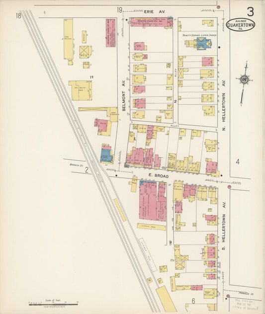Sanborn Fire Insurance Map from Quakertown, Bucks County, Pennsylvania (1922), Sheet #0003 - Historic Sanborn Fire Insurance Map Print, vintage old map wall art, antique decor, genealogy gift, Pennsylvania Pennsylvania map