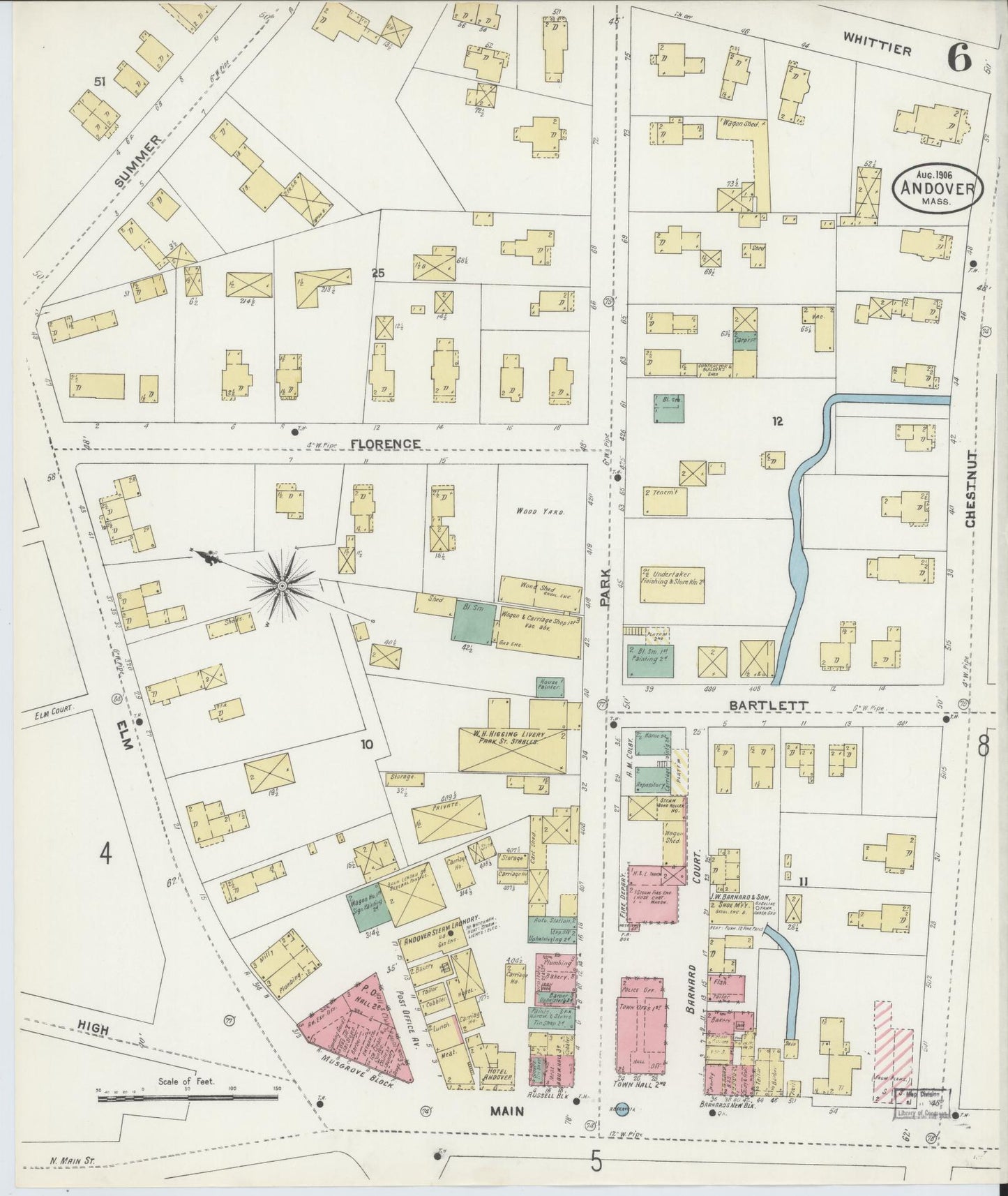 Sanborn Fire Insurance Map from Andover, Essex County, Massachusetts (1906), Sheet #0006 - Complete Map Set gallery image, historic Sanborn map, vintage wall art, Massachusetts Massachusetts